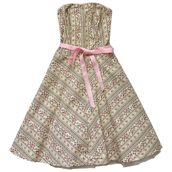 Vintage 90’s Coquette Floral Strapless Dress - Picture 1 of 11